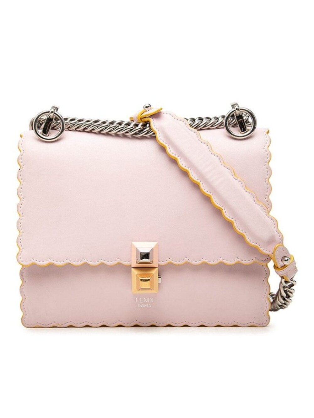 Fendi Kan I Crossbody Chain Shoulder Bag Pink Silver Leather